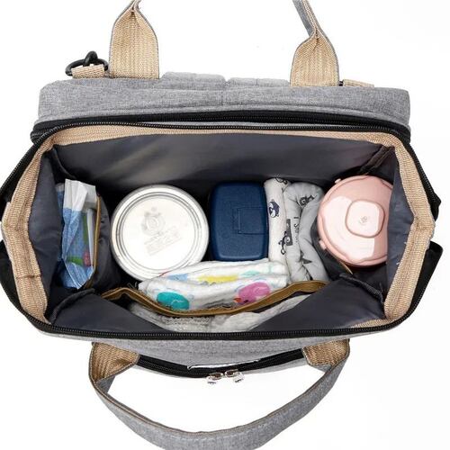 Mochila Pañalera Cuna Impermeable Para Bebe Gris