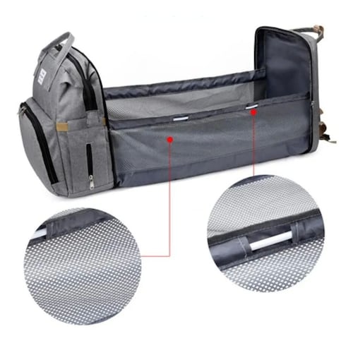 Mochila Pañalera Cuna Impermeable Para Bebe Gris