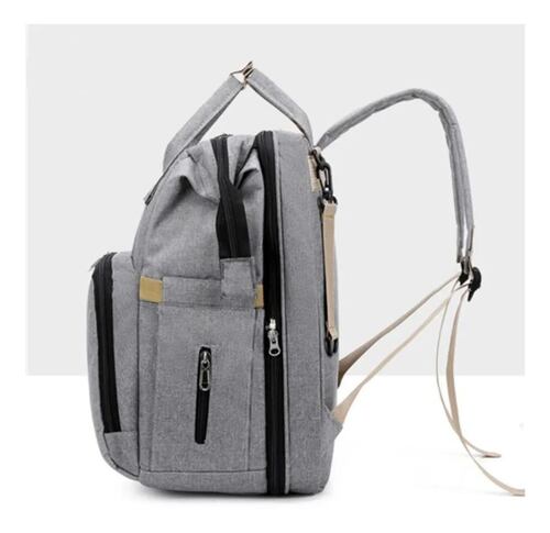Mochila Pañalera Cuna Impermeable Para Bebe Gris