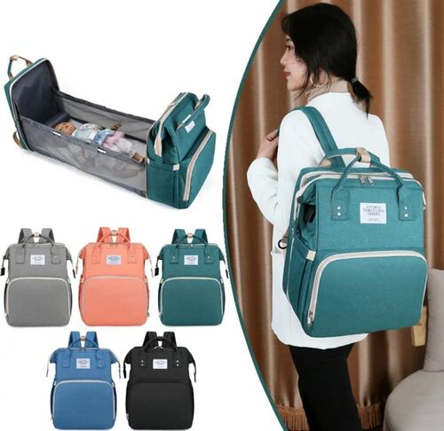 Mochila Pañalera Cuna Impermeable Para Bebe Verde