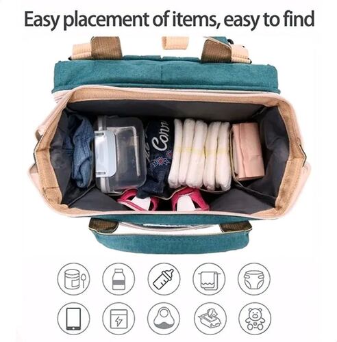 Mochila Pañalera Cuna Impermeable Para Bebe Verde