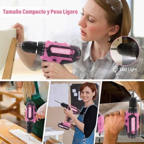 Taladro Electrico Inalambrico,kit Taladro Eléctrico Rosa 3e1.