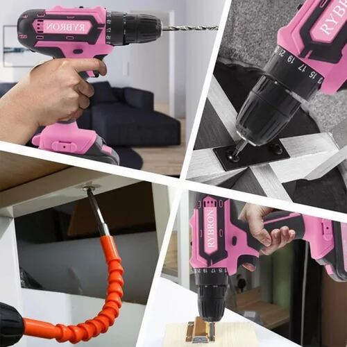 Taladro Electrico Inalambrico,kit Taladro Eléctrico Rosa 3e1.