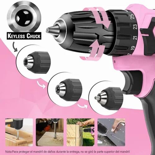 Taladro Electrico Inalambrico,kit Taladro Eléctrico Rosa 3e1.