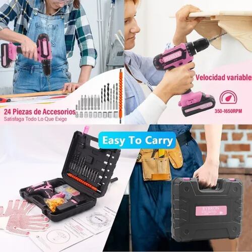 Taladro Electrico Inalambrico,kit Taladro Eléctrico Rosa 3e1.