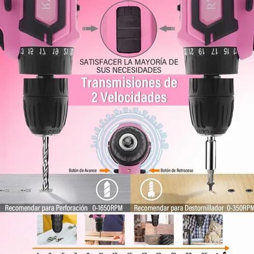 Taladro Electrico Inalambrico,kit Taladro Eléctrico Rosa 3e1.