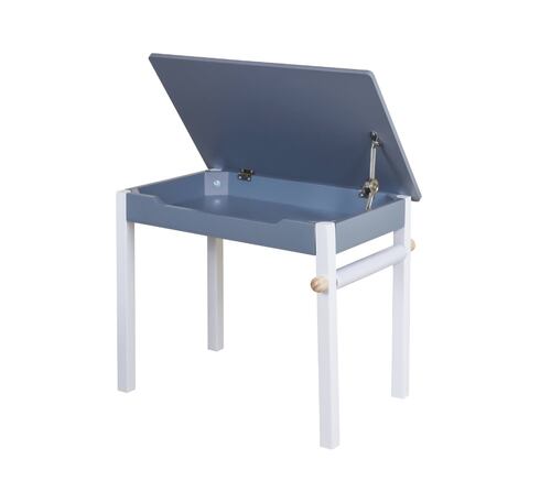 Mesa infantil color gris con blanco. Incluye 2 sillas y rotafolio 