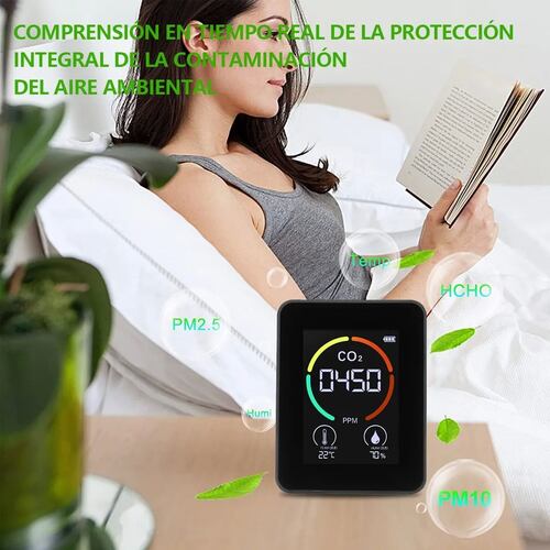 Detector De Co2 Monitor Calidad Del Ppm Negro