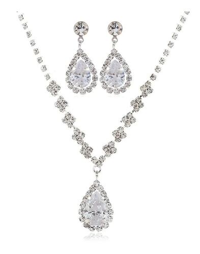 Set de  Joyería colla y  aretes  de Cristal Plateados