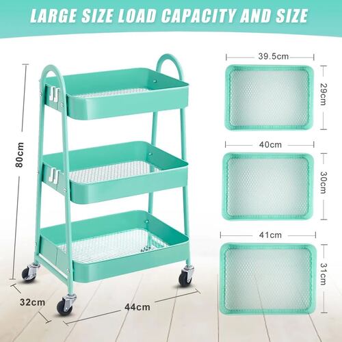 Carrito Organizador Multiusos De 3 Repisas Con Ruedas Verde