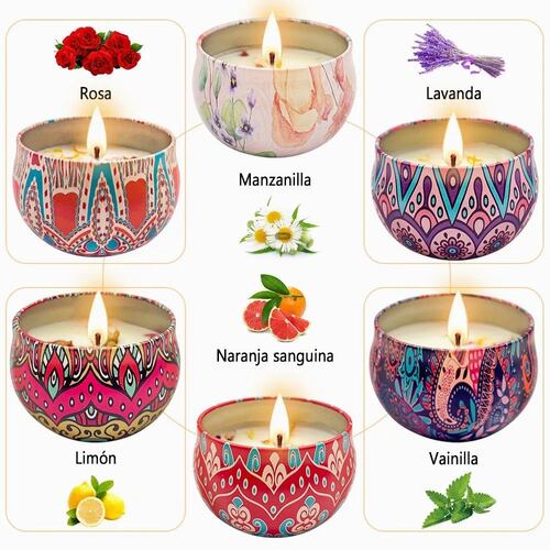 6 Piezas Velas Aromaticas Cera De Soja