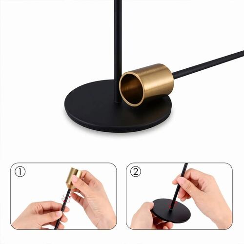 6 Pcs  de  Candeleros Metalicos Portavelas Negro con dorado