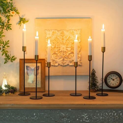 6 Pcs  de  Candeleros Metalicos Portavelas Negro con dorado
