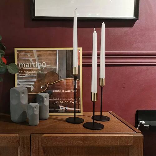 6 Pcs  de  Candeleros Metalicos Portavelas Negro con dorado