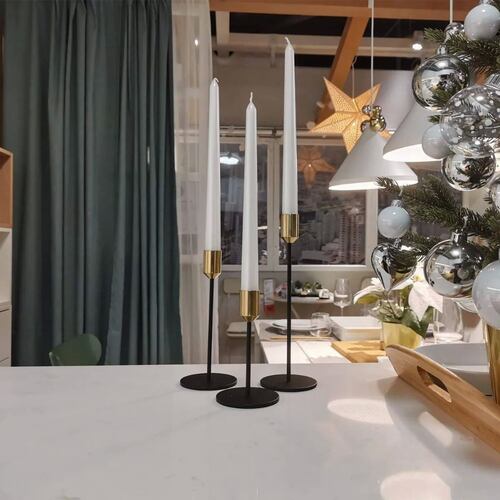 6 Pcs  de  Candeleros Metalicos Portavelas Negro con dorado