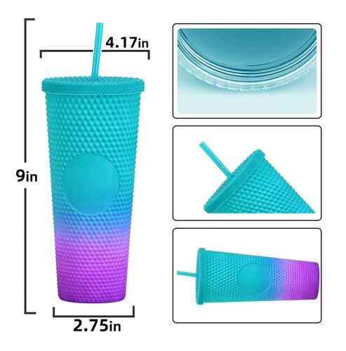 Termo Vaso  Con Tapa Y Popote De 24 Oz Verde con Morado