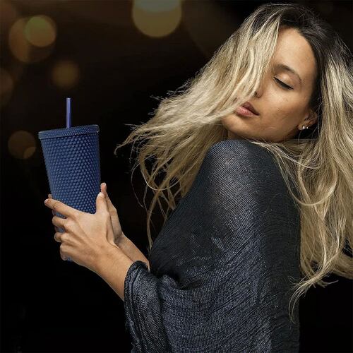 Termo Vaso  Con Tapa Y Popote De 24 Oz Verde con Morado