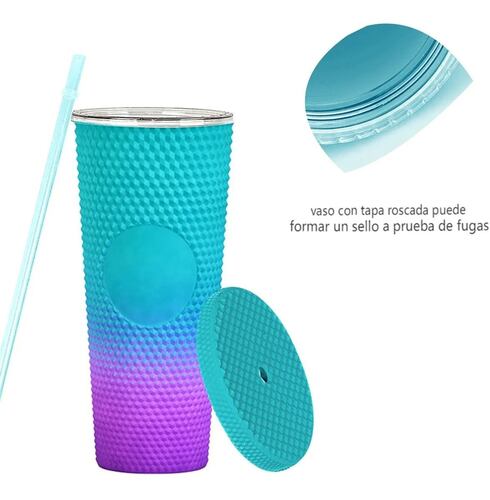 Termo Vaso  Con Tapa Y Popote De 24 Oz Verde con Morado