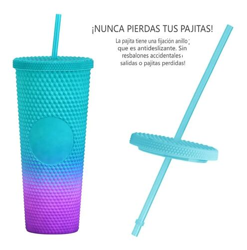 Termo Vaso  Con Tapa Y Popote De 24 Oz Verde con Morado
