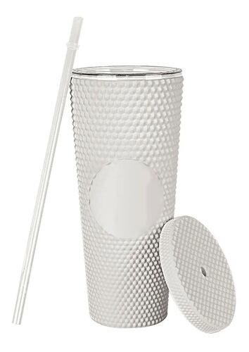 Termo Vaso  Con Tapa Y Popote De 24 Oz  Blanco