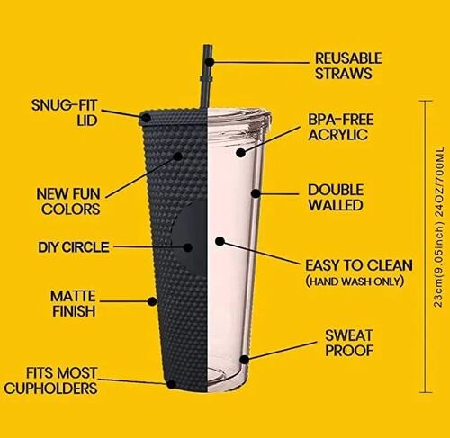 Termo Vaso  Con Tapa Y Popote De 24 Oz  Blanco