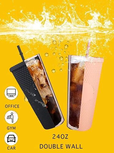 Termo Vaso  Con Tapa Y Popote De 24 Oz  Blanco