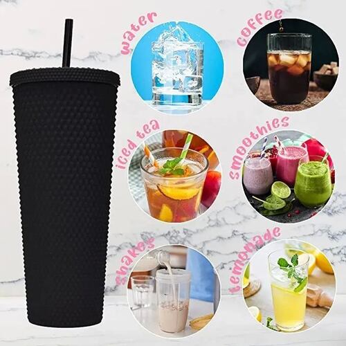 Termo Vaso  Con Tapa Y Popote De 24 Oz  Blanco