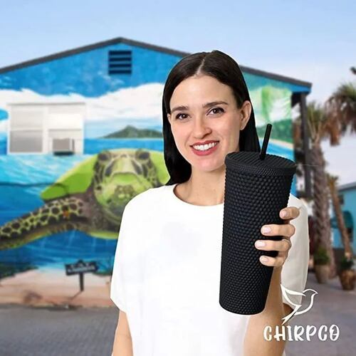 Termo Vaso  Con Tapa Y Popote De 24 Oz  Blanco