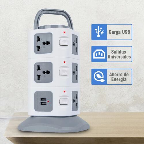 Multicontacto En Torre Regleta 11 Puertos Universal Y 2 Usb
