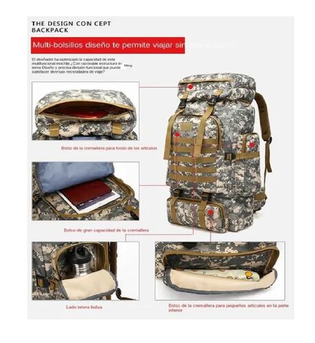 Mochila Táctica Militar 70l Campismo Senderismo Multifuncion