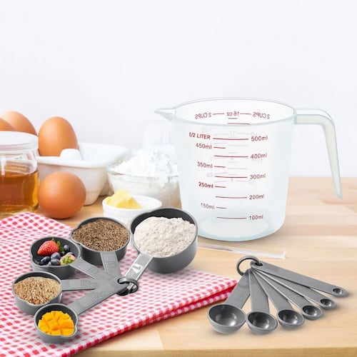 Tazas Y Cucharas Medidoras 11pcs Para Cocina Reposteria Gris