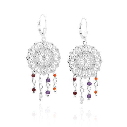 Aretes largos Gerbera de plata con piedras naturales