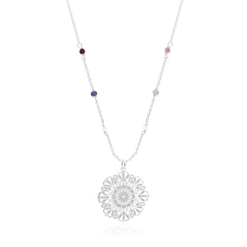 Collar Gerbera de plata con piedras naturales