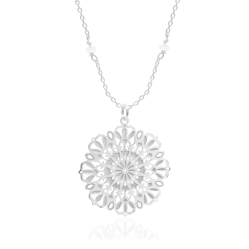Collar Gerbera de plata con piedras naturales