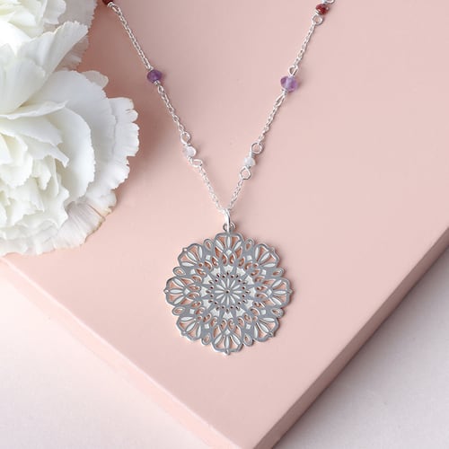 Collar Gerbera de plata con piedras naturales