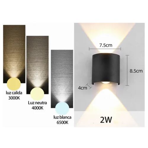 Kit 2 Luz De Pared 2w Luz Arbotante Led Pared Uso Exterior 6500K