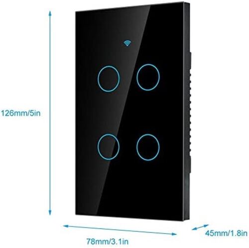 Interruptor Luz Pared Inteligente Wifi 4 Vías Negro