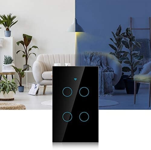 Interruptor Luz Pared Inteligente Wifi 4 Vías Negro