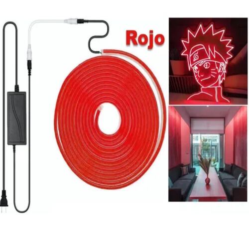 Tira Led Neón Flex Unicolor 5 Metros+fuente De Alimentación Rojo