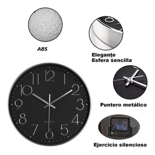 Reloj De Pared Decorativo Moderno 3d Cuarzo Negro con Plata