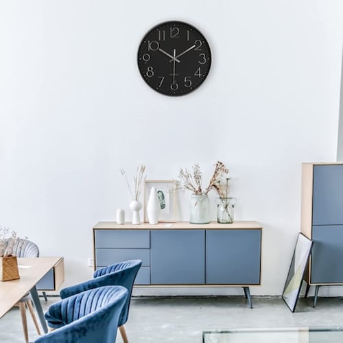 Reloj De Pared Decorativo Moderno 3d Cuarzo Negro con Plata