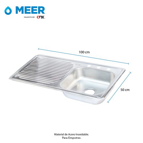 MEER Faucets by CNX - Tarja Empotrar Acero Inox Escurridor Izquierdo 100 X 50 Cm
