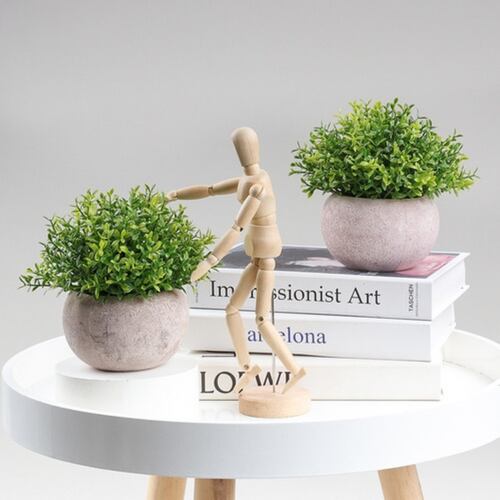 2 Macetas Plantas Artificiales Barro Decoración Bonsái Verde