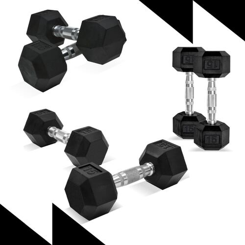 2 Mancuernas Hexagonales 15lb 6.8 Kg Kit Pesas Gym Fitness 
