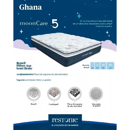 Colchon Matrimonial Restonic De Colchoneta Ghana Moon Care 
