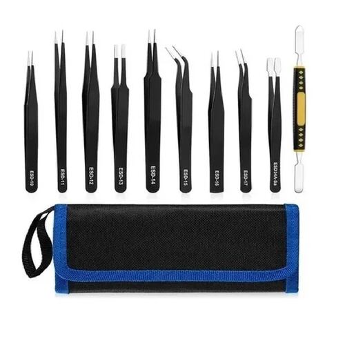 Kit Pinzas Antiestáticas Precisión Negro