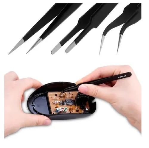 Kit Pinzas Antiestáticas Precisión Negro