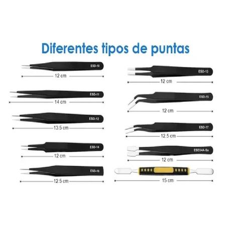 Kit Pinzas Antiestáticas Precisión Negro