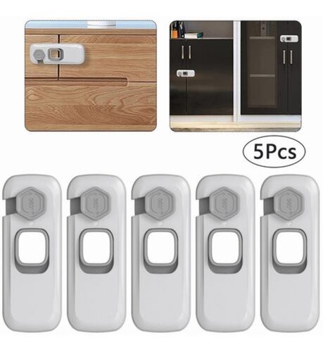 Kit Con 5 Seguros Protección Para Cajones  Gris