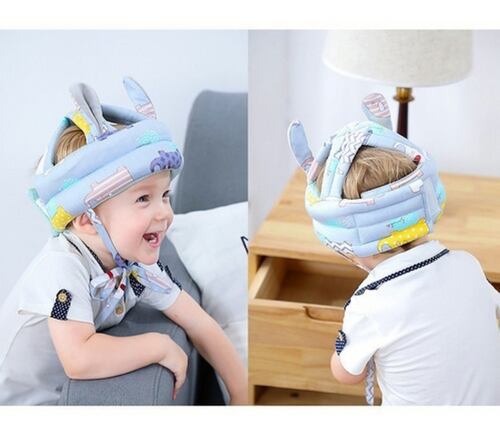 Casco Para Bebes Antigolpes Seguridad Bebes + Rodilleras Azul Elephant